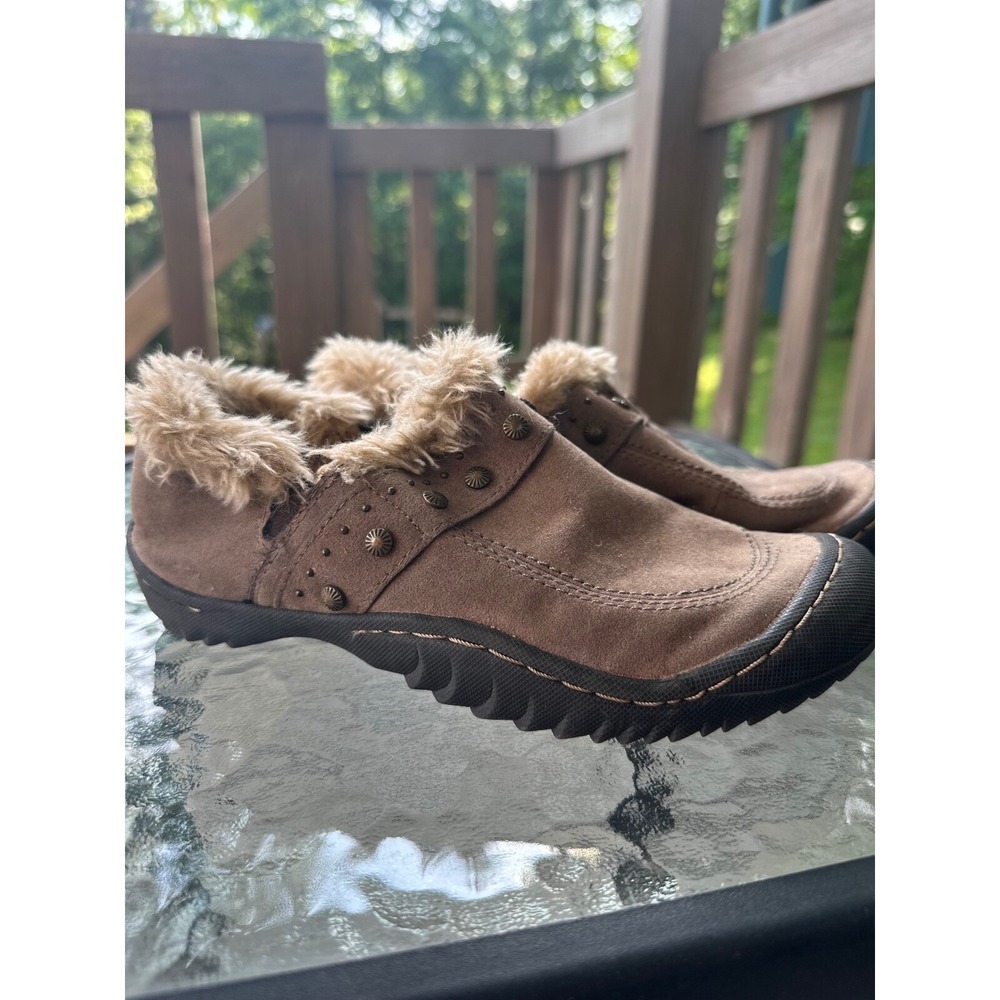 JBU Clogs Mules Faux Fur Lined‎ Studded Detail Brown Shoes Woman's Size 6M